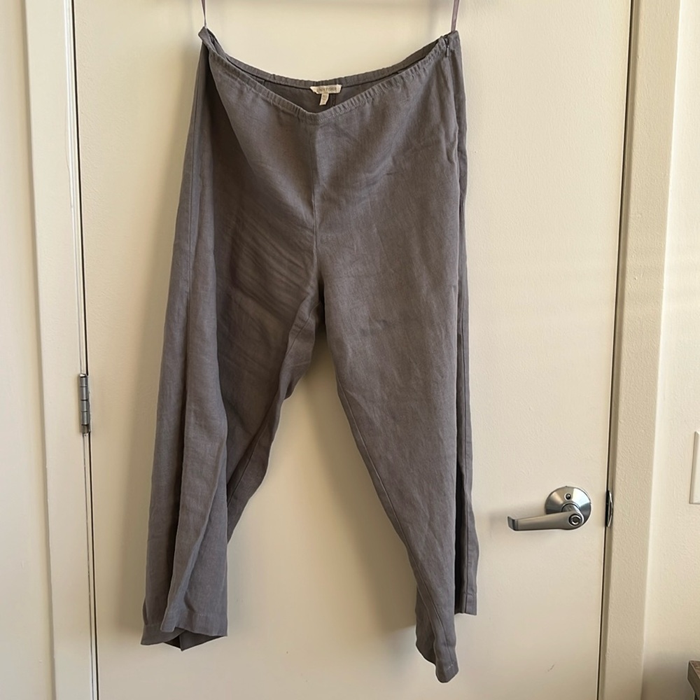 Eileen Fisher Medium Linen Taupe Side-Zip Pants